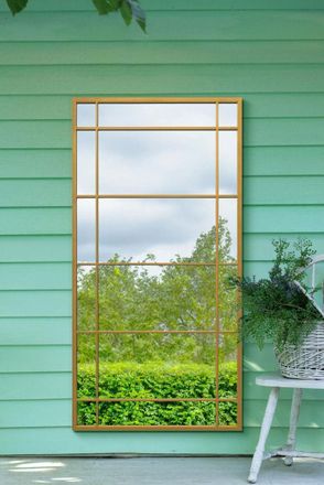 MirrorOutlet Gold Metal Framed Window Wall or Leaner Garden Mirror (160CM X 80CM) | Size: 1 Pack