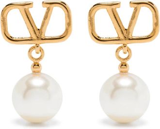 Valentino Garavani Accessoires, Dames, Geel, ONE Size, Gouden Bijoux Parel Logo Oorbellen