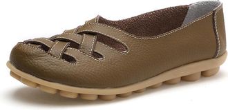 Generic Womens Orthopedic Comfort Loafers Stylish Orthopedic Leather Shoes Hollow Soft Flats Sandals Slip-On Shoes (Coffee,4.5)