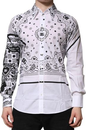 Dolce & Gabbana White MARTINI Bandana Print Formal Mens Shirt (Pre-Owned)
