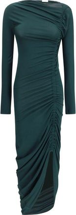 Ferragamo Womens Ruched Long Sleeve Slit Dress - Teal viscose - Size EU 34 (Womens)