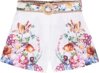 Camilla Plumes And Parterres linen shorts - women - Linen/Flax - S - White