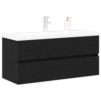 Berkfield Home Sink Cabinet with Built-in Basin Black Oak Engineered Wood