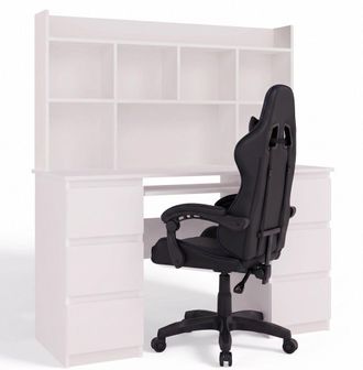 Topeshop Kuba - Escritorio Con Extensi&oacute;n, 6 Cajones, Blanco + Sill&oacute;n Negro - 130x146x51 Cm - Conjunto