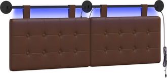 vidaXL Cabecero Colgante Con Luz Led Marr&oacute;n Cuero Sint&eacute;tico Vidaxl