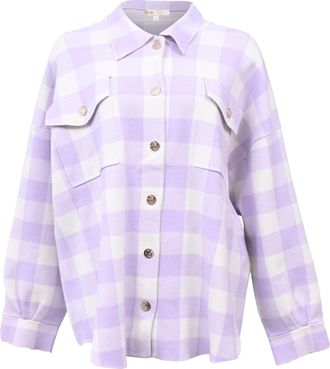 Maje Michael Checkered Shirt Jacket in Purple Viscose