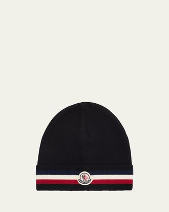 Moncler Mens Wool Tricolor Wool Knit Beanie Hat