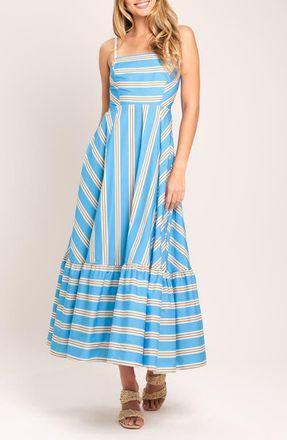 Flying Tomato Directional Stripe Cotton Midi Dress in Light Blue at Nordstrom, Size Medium