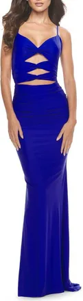 La Femme Twist Front Cut Out Jersey Prom Dress in Royal Blue at Nordstrom, Size 00
