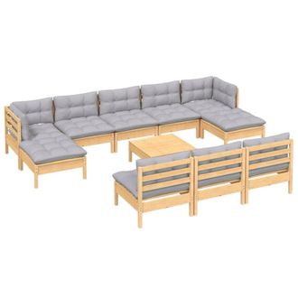 vidaXL Juego De Muebles De Jard&iacute;n 11 Pzas Y Cojines Madera Pino Gris Vidaxl