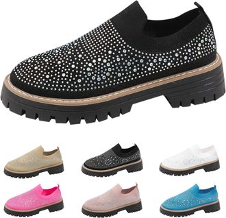 Generic Women Slip On Walking Shoes, Mesh Breathable Glitter Platform Sneakers Lightweight Casual Thick Sole Shoes Ladies Anti Slip Sparkly Fashion Sneakers S