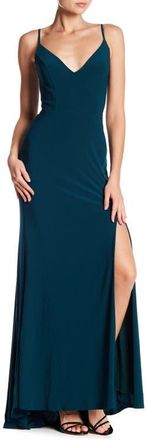 Jump Apparel Plunge V-Neck Jersey Gown in Forest at Nordstrom, Size X-Large