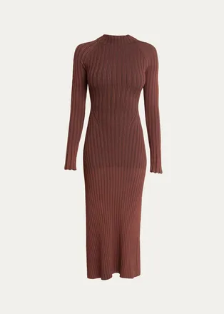 Proenza Schouler Roux Long-Sleeve Silk-Blend Rib Midi Dress