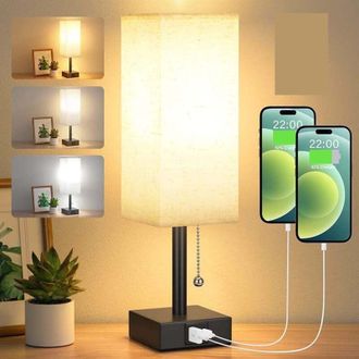 OEM L&aacute;mpara De Mesita De Noche Regulable Con 3 Colores (3000/4000/5000k), Puertos De Carga Usb-a+c, Bombilla Led E Interruptor De Cadena Para Dormitorio, 