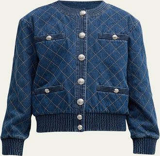 Veronica Beard Glennon Stitched Denim Bomber Jacket