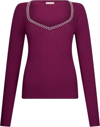 Liu Jo V-neck studded top - women - Viscose/Polyamide - S - Purple