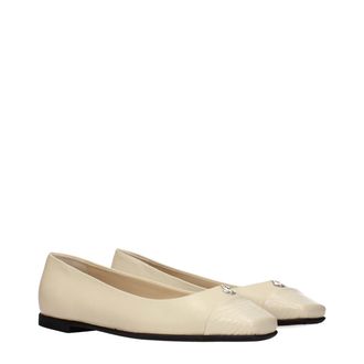 Jimmy Choo London Leather Ballet Flats - Beige
