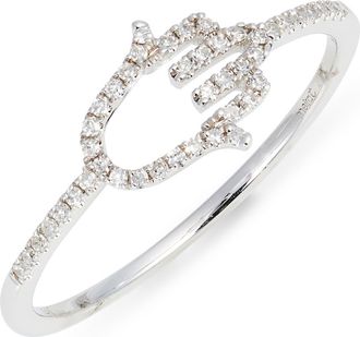 Meira T Pav&eacute; Diamond Hamsa Ring in White at Nordstrom, Size 6.5