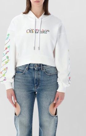 Off-white cropped hoodie flower motif ribbed trim
