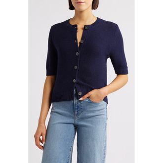 Alex Mill Elle Elbow Sleeve Linen & Cotton Button-Up Sweater in Navy Night at Nordstrom, Size X-Small
