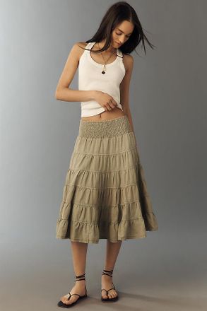 Pilcro Reese 100% European Linen Midi Skirt by Pilcro