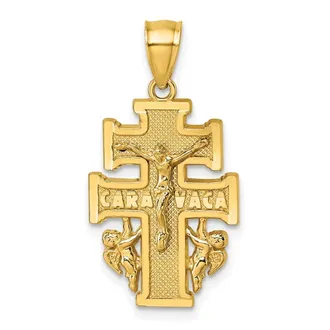 Diamond2Deal 14k Yellow Gold Polished Diamond-cut Cara Vaca Cross Pendant