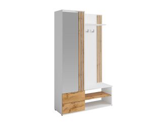 Vente-Unique Armario recibidor con espejo y almacenaje - Blanco y Natural - JANAKIA