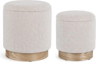 Konte Design Lote de 2 pufs de almacenaje en gris claro y madera de fresno