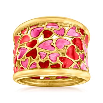 Ross-Simons Italian Red and Pink Enamel Heart Ring in 18kt Gold Over Sterling