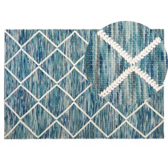 Beliani Beliani - Alfombra De Lana Azul Poli&eacute;ster 140 X 200 Cm Patr&oacute;n Geom&eacute;trico Moderno Contempor&aacute;neo Belenli