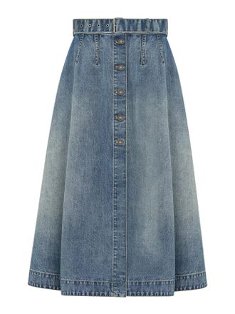 Dior STONEWASHED COTTON DENIM FLARED MIDI SKIRT IN BLUE - Christian Dior - Woman