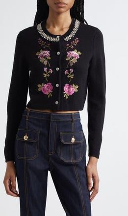 Cinq &agrave; Sept Isolde Floral Embroidered Cardigan in Black Multi at Nordstrom Rack, Size Medium