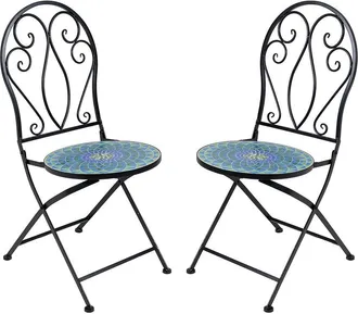Sunnydaze 2-Pack Mosaic Tile Iron Bistro Chairs