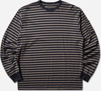Needles Men s Stripe Crewneck Longsleeve T-Shirt Navy / Mocha
