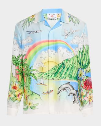 Casablanca Mens Aloha Silk Concealed Button-Down Shirt