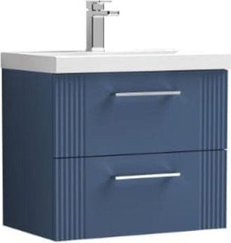 Nuie Nuie - Deco Satin Blue 600mm Wall Hung 2 Drawer Vanity Unit and Minimalist Ceramic Basin - DPF393B