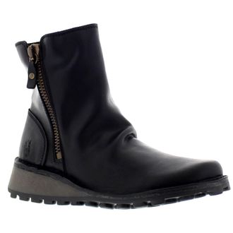 FLY London Mong 944 Leather Womens Wedge Sole Boots - Black - Size:UK 5