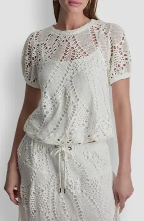 DKNY Leaf Open Stitch Cotton Blend Knit Top in Ivory at Nordstrom Rack, Size X-Large