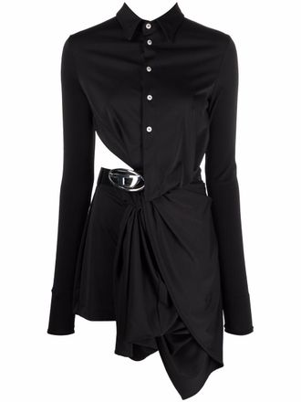 Diesel D-Elm asymmetric shirt dress - women - Polyester/Spandex/Elastane - M - Black