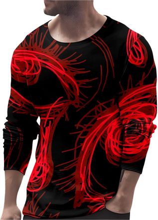 Generic 2025 Halloween Mens Halloween Celebration Performance Trick Fashion Casual Shirt Eye Theme Printed Long Sleeve Round Neck T Shirt (Black, XXL)