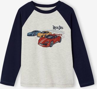 Vertbaudet Langarmshirt f&uuml;r Jungen mit Raglan&auml;rmeln und Auto-Print marine