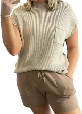 Wishlist Sweater Top & Shorts Set In Shell/mocha