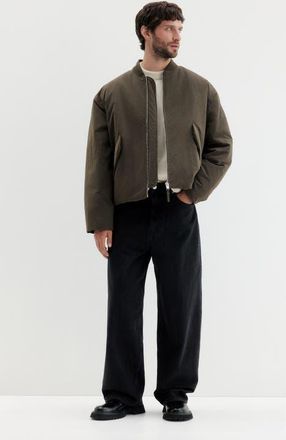 H&M Loose Fit Nylon Bomber Jacket in Dark Khaki Green at Nordstrom, Size Xx-Large