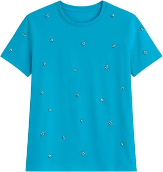 Clips Tops, Dames, Blauw, M, Katoen, Heldere Blauwe Geborduurde Katoenen T-shirt