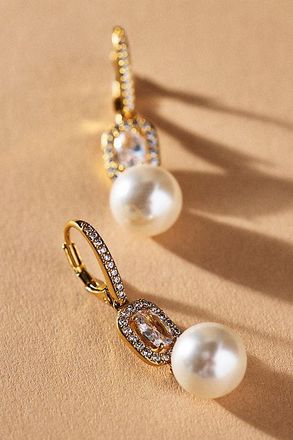 Nadri Oval Crystal Halo Pearl Drop Earrings