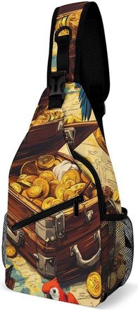 Generic Treasure And Parrot Mens Crossbody Chest Sling Bag for Travel Hiking Lightweight Shoulder Bags with Small Side