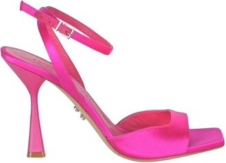 Sergio Levantesi Satin Sandaal met Vierkante Neus - Dames - Sandalen met hakken - Roze - 36 EU - Satijn - Schoenen