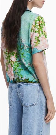 Desigual Printed Button-Up Shirt in Water Green at Nordstrom, Size X-Large