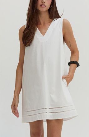 Crescent Lattice Trim Poplin Mini Dress in White at Nordstrom, Size X-Small