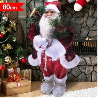 Trade Shop Trade Shop Traesio - Babbo Natale Elegante 80cm In Plastica Vestiti In Tessuto Decorazione Natalizia